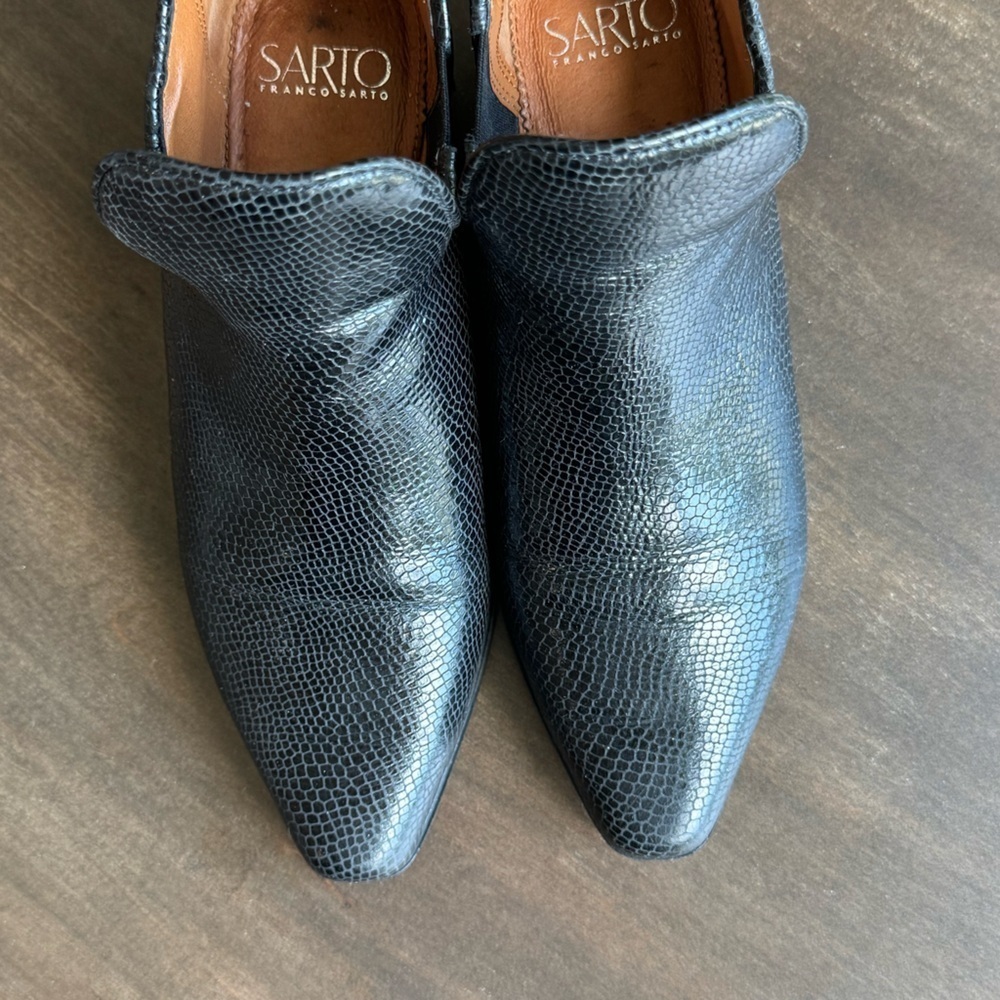 Franco Sarto Black Leather Ashbury Heeled Booties -‎ Ladies Size 7 - EUC - Picture 5 of 8